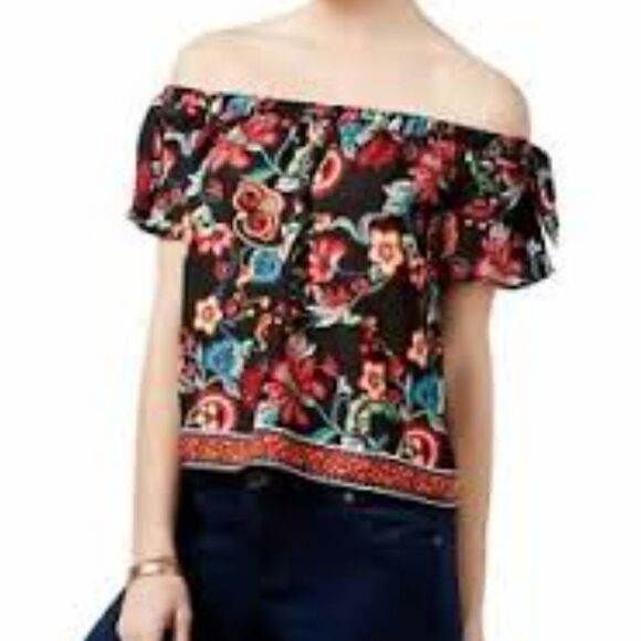 Black Bold Floral Off Shoulder Blouse (NWT) - Picture 7 of 12
